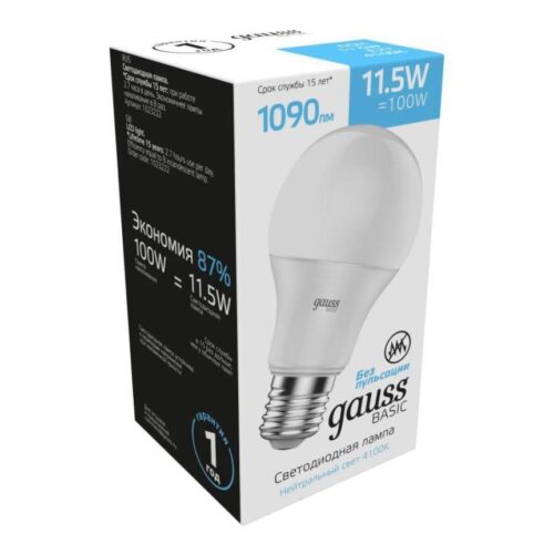Купить Лампа светодиодная Gauss E27 11,5W 4100К матовая 1023222 по цене 159 руб.