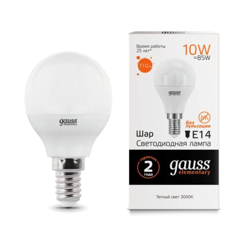 Купить Лампа светодиодная Gauss E14 10W 3000K матовая 53110 по цене 269 руб.