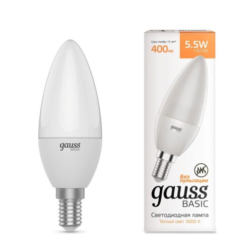 Купить Лампа светодиодная Gauss E14 5,5W 3000К матовая 1033116 по цене 120 руб.