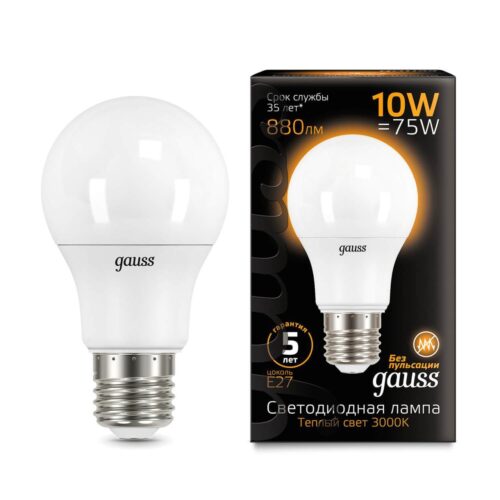 Купить Лампа светодиодная Gauss E27 10W 3000K матовая 102502110 по цене 309 руб.