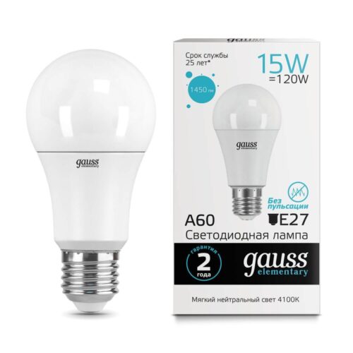 Купить Лампа светодиодная Gauss E27 15W 4100K матовая 23225 по цене 239 руб.