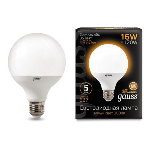Купить Лампа светодиодная Gauss E27 16W 3000K матовая 105102116 по цене 799 руб.