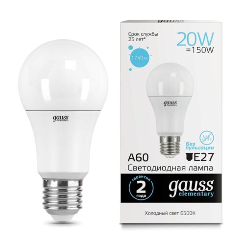 Купить Лампа светодиодная Gauss E27 20W 6500K матовая 23239 по цене 425 руб.