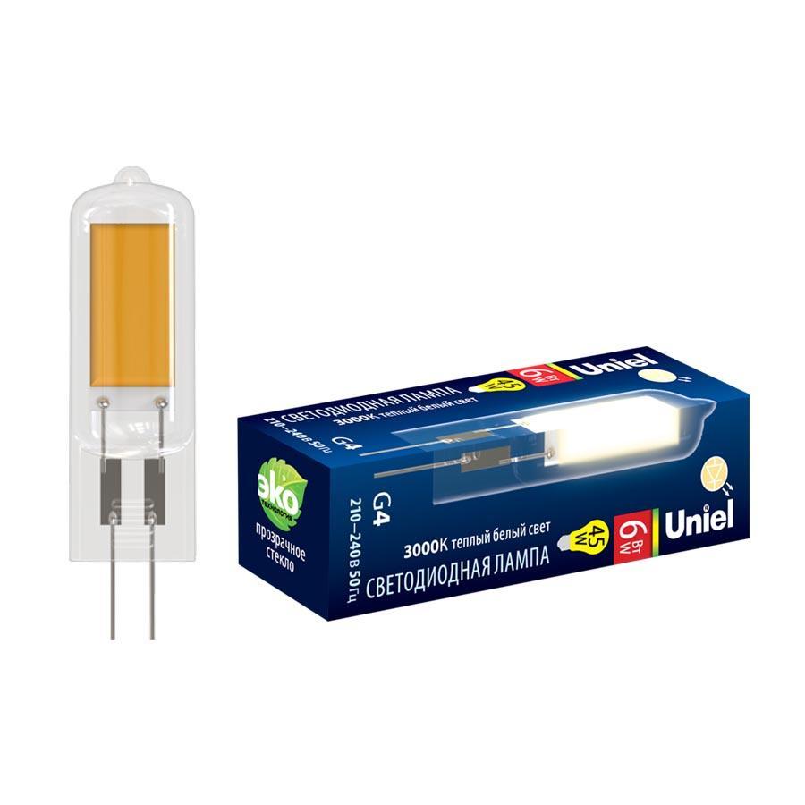 Купить Лампа светодиодная Uniel G4 6W 3000K прозрачная LED-JC-220/6W/3000K/G4/CL GLZ08TR UL-00005065 по цене 154 руб.