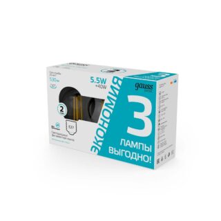 Купить Лампа cветодиодная Gauss E27 5,5W 4100K прозрачная 3 шт. 1051226T по цене 245 руб.