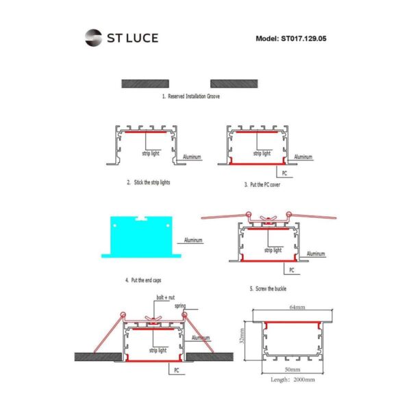 Купить Профиль встраиваемый с рассеивателем ST-Luce ST017.129.05 по цене 2190 руб.
