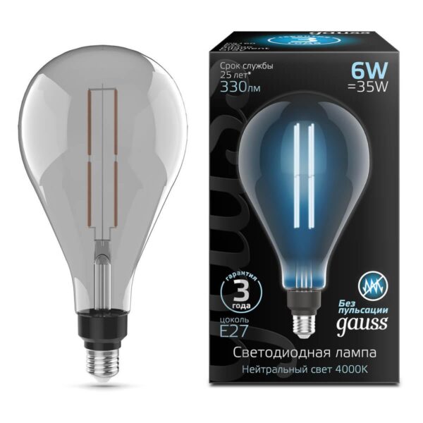 Купить Лампа светодиодная филаментная Gauss E27 6W 4000K серая 179802205 по цене 889 руб.