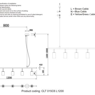 Купить Подвесная люстра Crystal Lux CLT 015C6 L1200 BL-GO по цене 3430 руб.